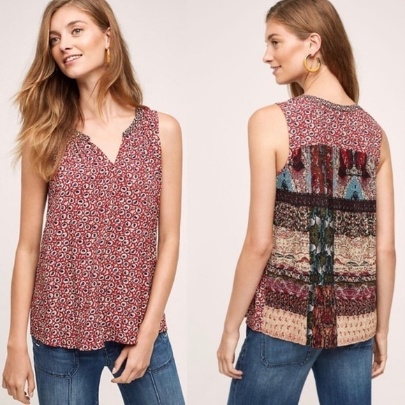 ANTHROPOLOGIE ONE SEPTEMBER Tamarosa Pleated Sleeveless Boho Blouse Size Medium - Picture 1 of 16